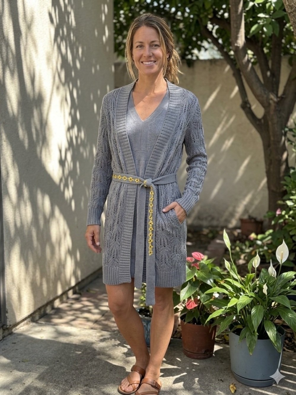 Sonoma Light Gray Knit V-Neck Sweater